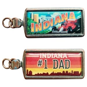 Vtg Indianapolis 500 / #1 Dad Enamel Keychain Tag Front Back Indiana Retro Gift